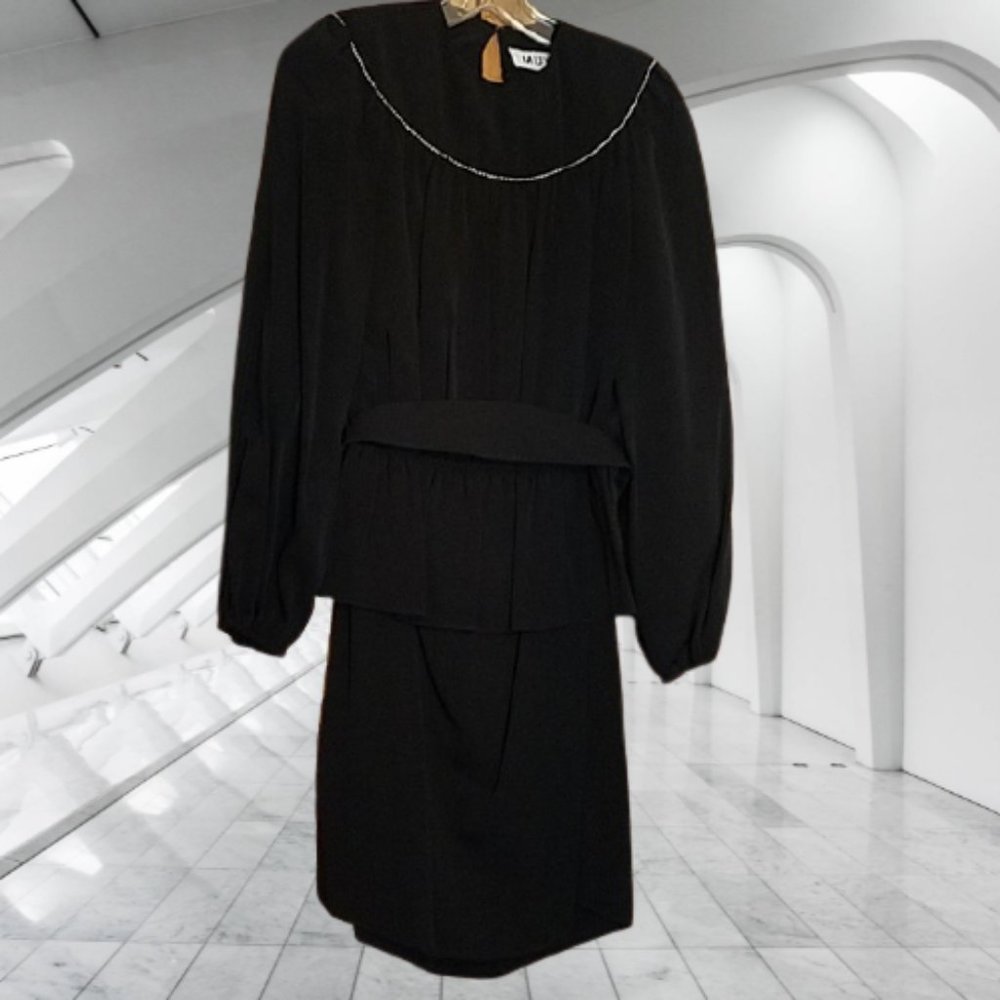 Two piece black ladies dress with rhinestone neck